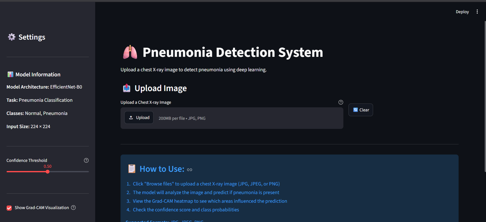 Pneumonia Chest X-Ray Classifier interface